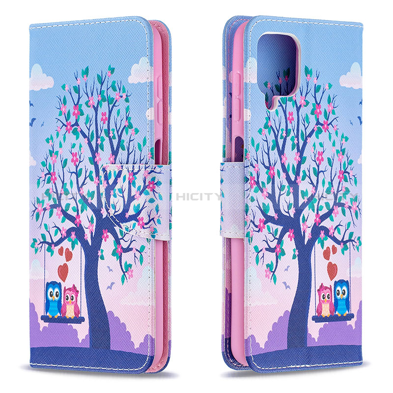 Funda de Cuero Cartera con Soporte Patron de Moda Carcasa B03F para Samsung Galaxy A12 5G Purpura Claro