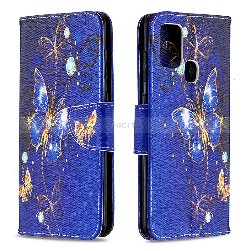 Funda de Cuero Cartera con Soporte Patron de Moda Carcasa B03F para Samsung Galaxy A21s Azul Real