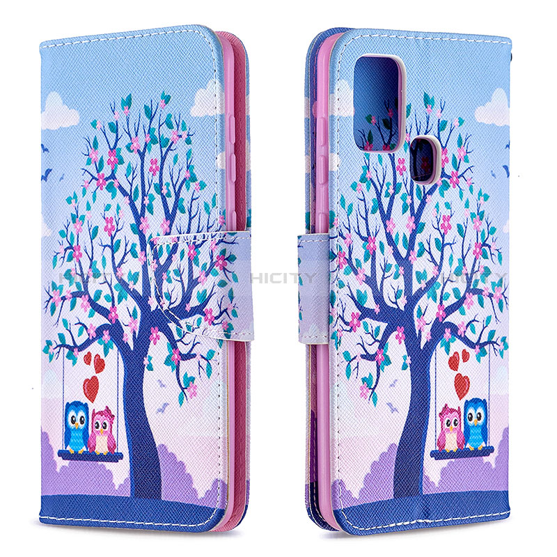 Funda de Cuero Cartera con Soporte Patron de Moda Carcasa B03F para Samsung Galaxy A21s Purpura Claro