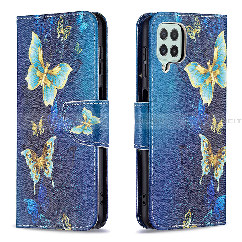 Funda de Cuero Cartera con Soporte Patron de Moda Carcasa B03F para Samsung Galaxy A22 4G Azul Cielo