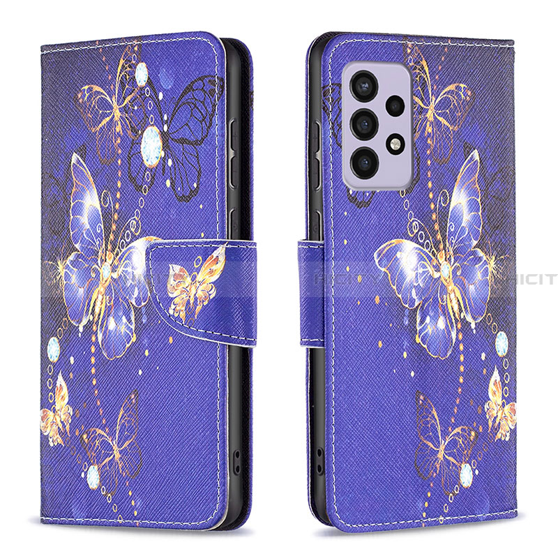 Funda de Cuero Cartera con Soporte Patron de Moda Carcasa B03F para Samsung Galaxy A33 5G Azul Real