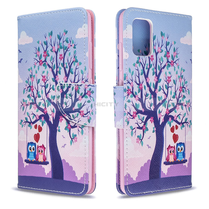 Funda de Cuero Cartera con Soporte Patron de Moda Carcasa B03F para Samsung Galaxy A51 4G Purpura Claro