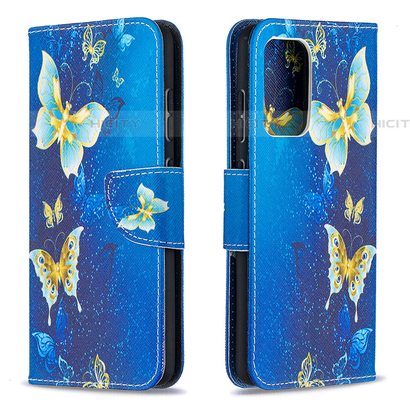 Funda de Cuero Cartera con Soporte Patron de Moda Carcasa B03F para Samsung Galaxy A52 5G Azul Cielo