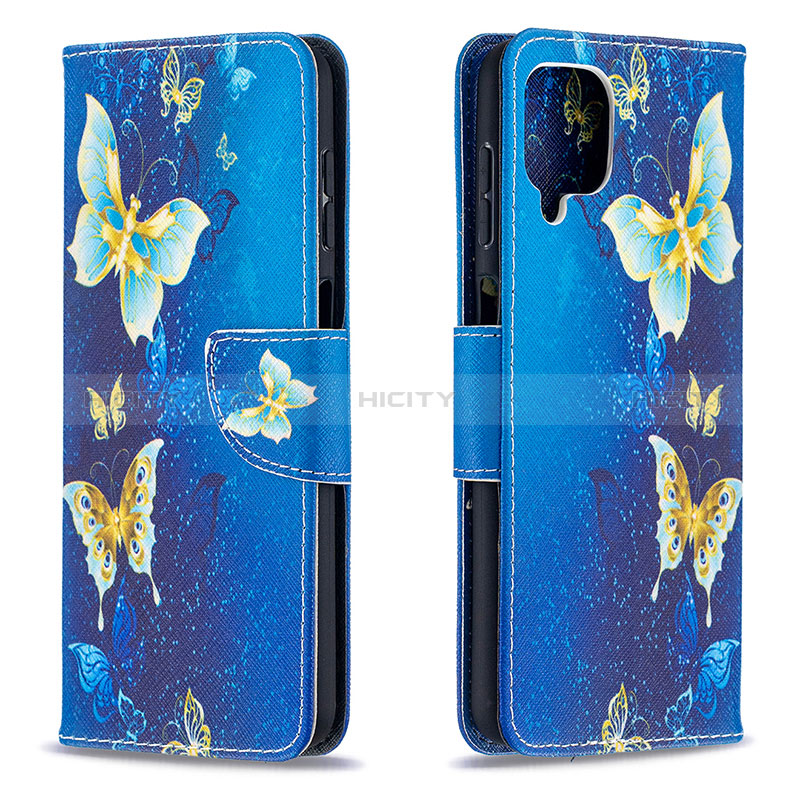 Funda de Cuero Cartera con Soporte Patron de Moda Carcasa B03F para Samsung Galaxy F12 Azul Cielo