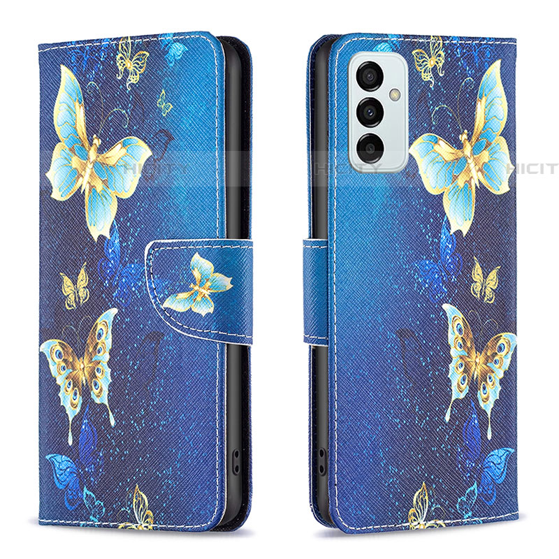 Funda de Cuero Cartera con Soporte Patron de Moda Carcasa B03F para Samsung Galaxy F23 5G Azul Cielo