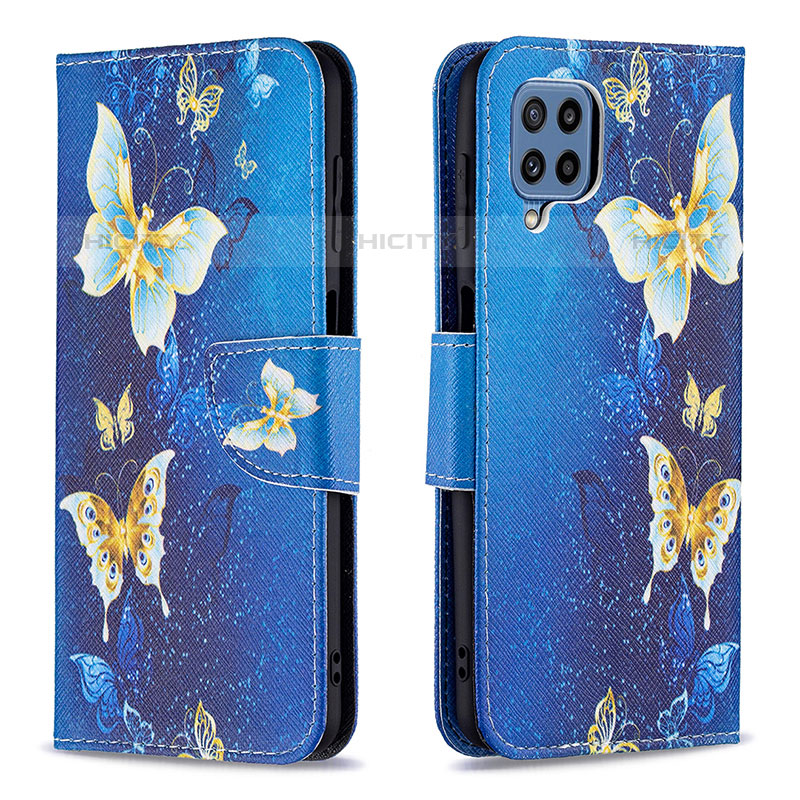 Funda de Cuero Cartera con Soporte Patron de Moda Carcasa B03F para Samsung Galaxy M32 4G Azul Cielo