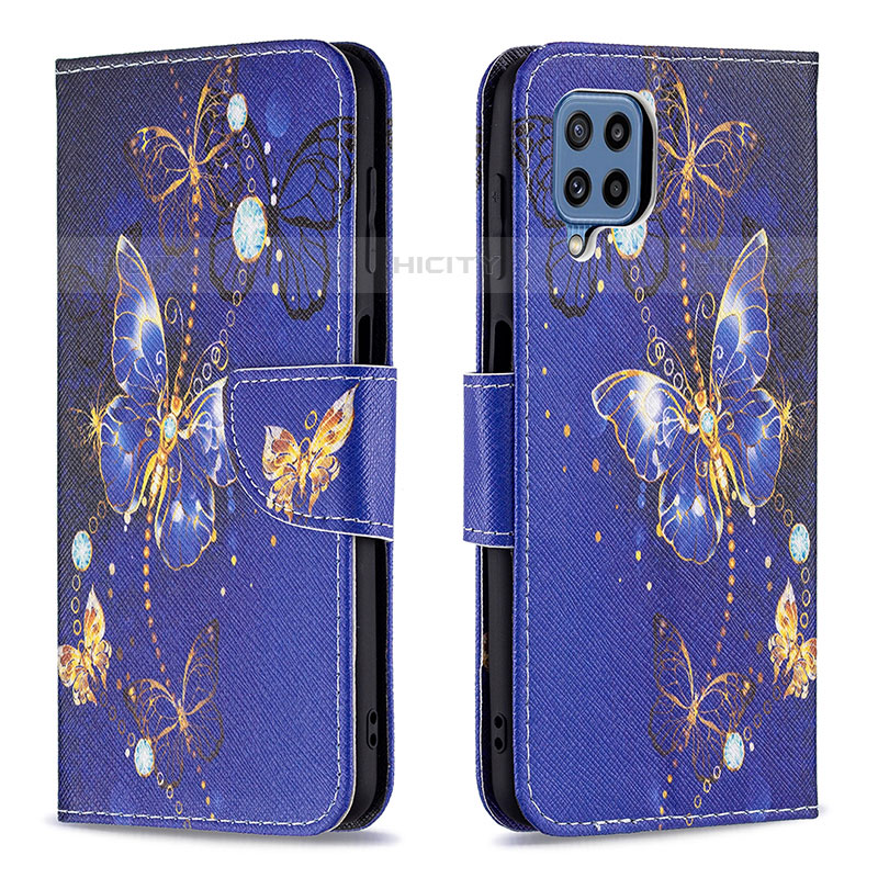 Funda de Cuero Cartera con Soporte Patron de Moda Carcasa B03F para Samsung Galaxy M32 4G Azul Real