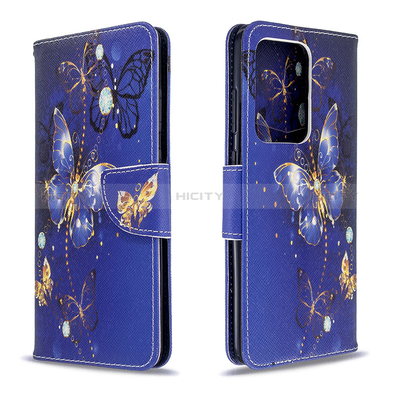 Funda de Cuero Cartera con Soporte Patron de Moda Carcasa B03F para Samsung Galaxy S20 Plus 5G Azul Real