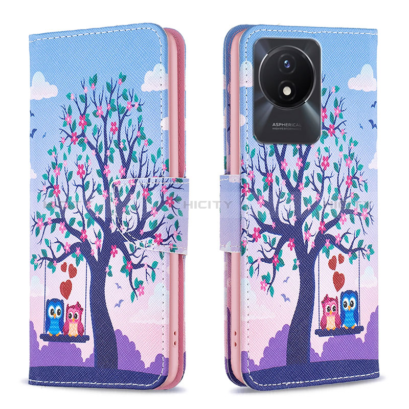 Funda de Cuero Cartera con Soporte Patron de Moda Carcasa B03F para Vivo Y11 (2023) Purpura Claro