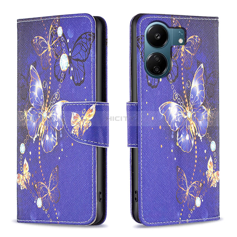 Funda de Cuero Cartera con Soporte Patron de Moda Carcasa B03F para Xiaomi Poco C65 Azul Real