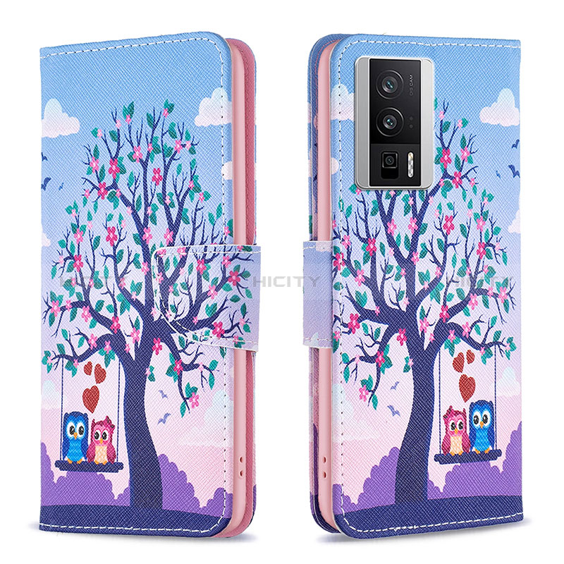 Funda de Cuero Cartera con Soporte Patron de Moda Carcasa B03F para Xiaomi Poco F5 Pro 5G Purpura Claro