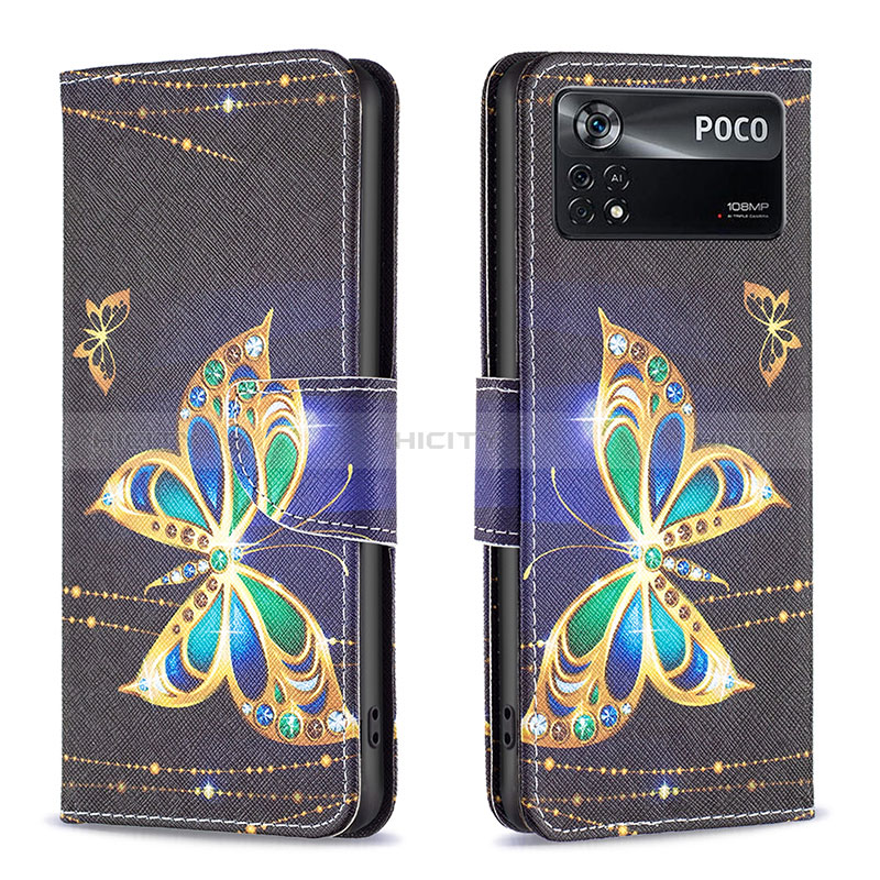 Funda de Cuero Cartera con Soporte Patron de Moda Carcasa B03F para Xiaomi Redmi Note 11E Pro 5G Negro