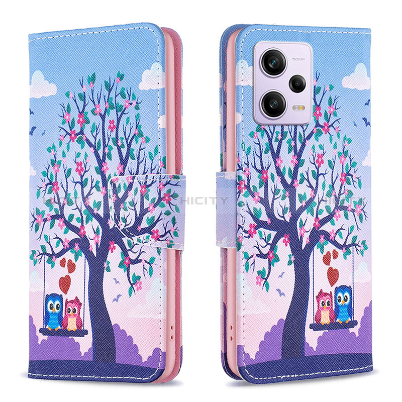 Funda de Cuero Cartera con Soporte Patron de Moda Carcasa B03F para Xiaomi Redmi Note 12 Explorer Purpura Claro