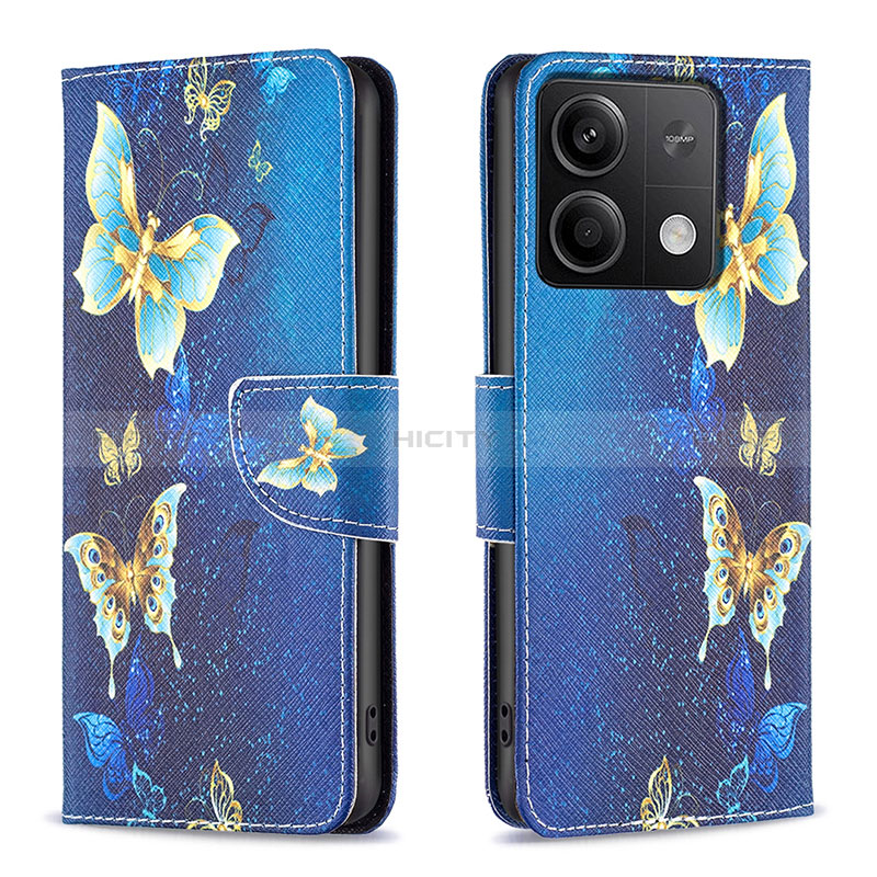 Funda de Cuero Cartera con Soporte Patron de Moda Carcasa B03F para Xiaomi Redmi Note 13 5G Azul Cielo