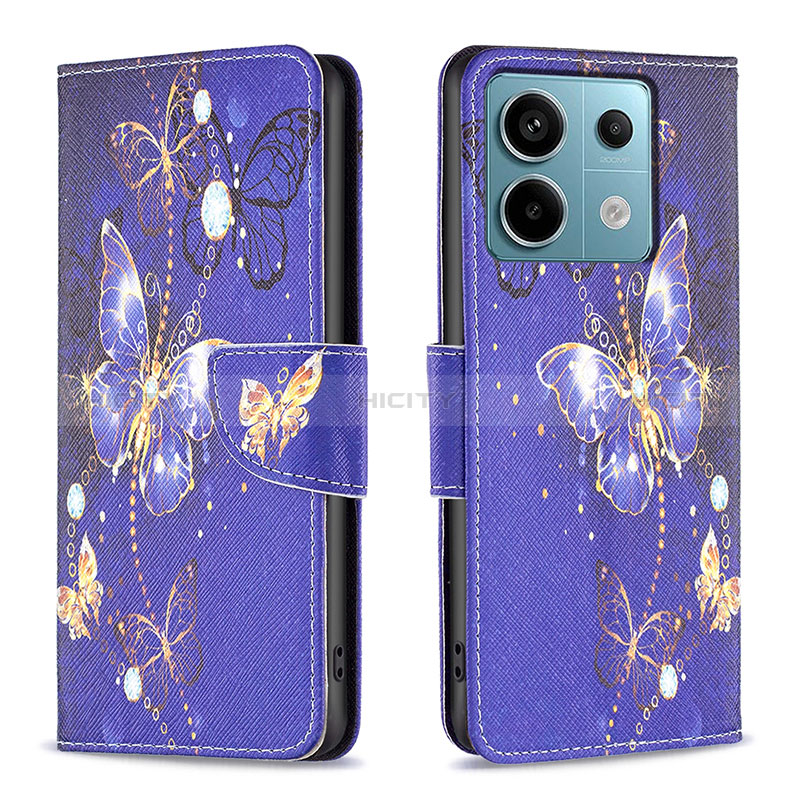 Funda de Cuero Cartera con Soporte Patron de Moda Carcasa B03F para Xiaomi Redmi Note 13 Pro 5G Azul Real