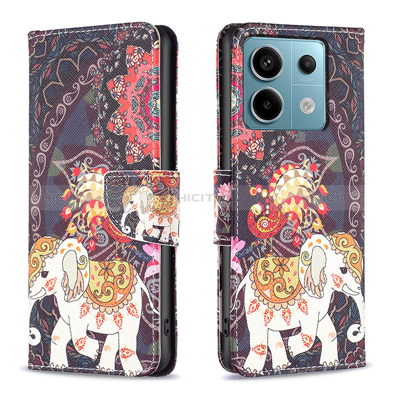 Funda de Cuero Cartera con Soporte Patron de Moda Carcasa B03F para Xiaomi Redmi Note 13 Pro 5G Marron