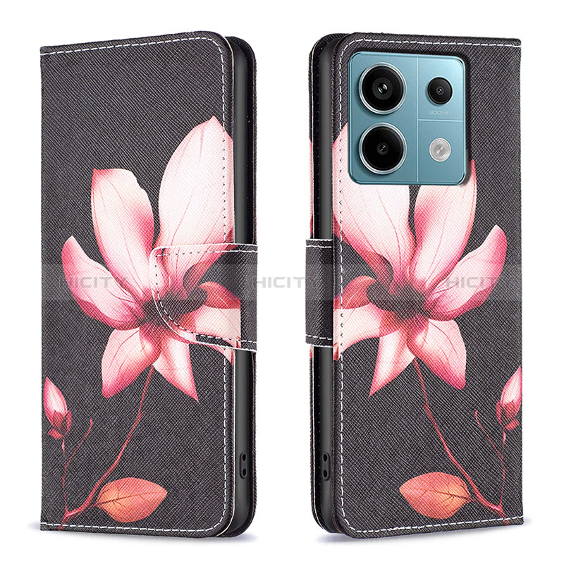 Funda de Cuero Cartera con Soporte Patron de Moda Carcasa B03F para Xiaomi Redmi Note 13 Pro 5G Rojo