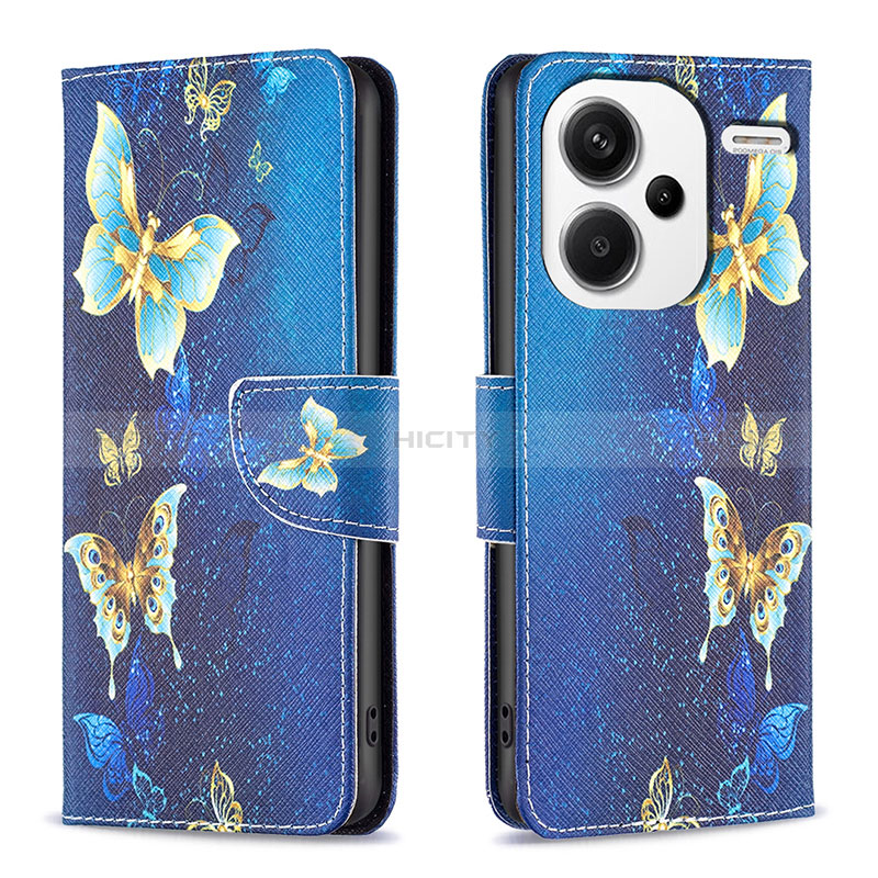 Funda de Cuero Cartera con Soporte Patron de Moda Carcasa B03F para Xiaomi Redmi Note 13 Pro+ Plus 5G Azul Cielo