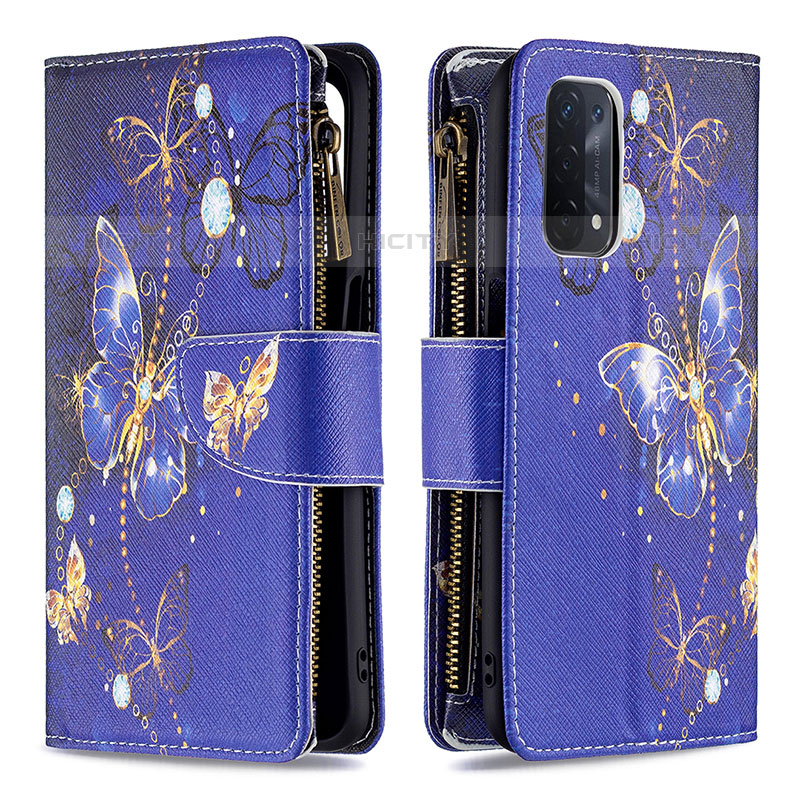 Funda de Cuero Cartera con Soporte Patron de Moda Carcasa B04F para OnePlus Nord N200 5G Azul Real