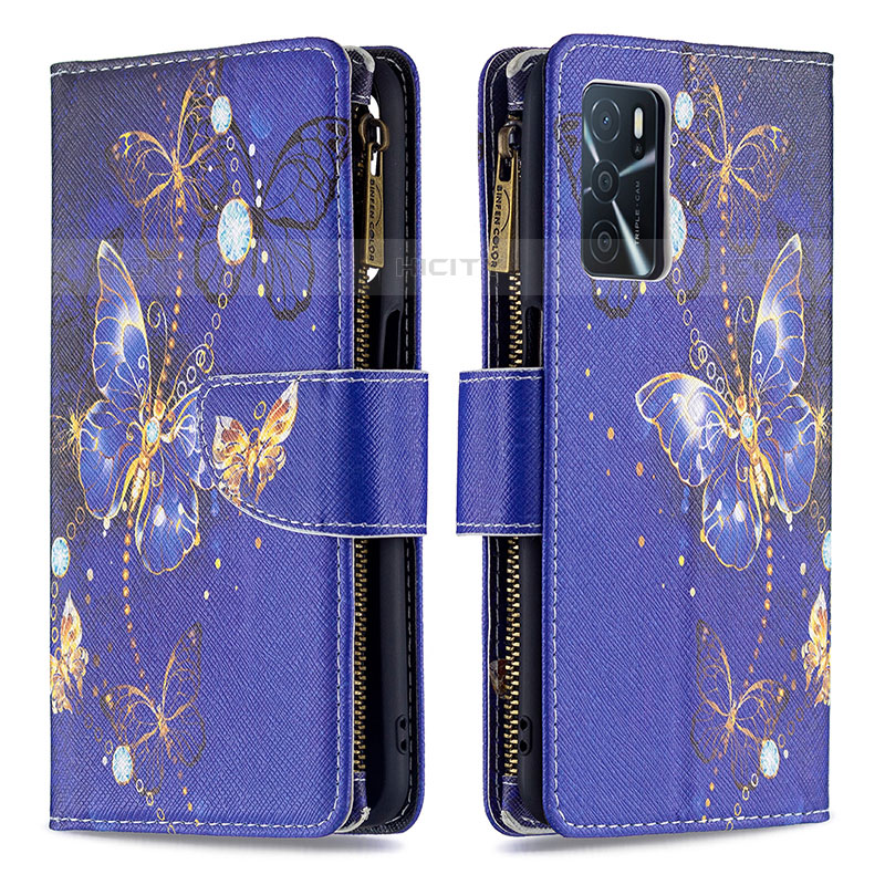 Funda de Cuero Cartera con Soporte Patron de Moda Carcasa B04F para Oppo A54s Azul Real