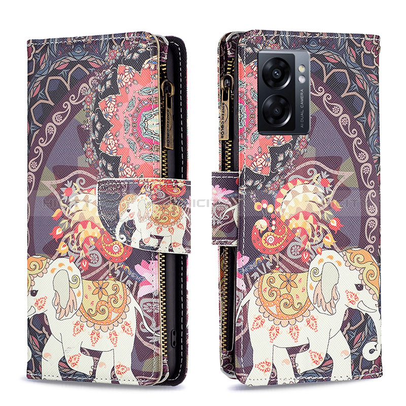 Funda de Cuero Cartera con Soporte Patron de Moda Carcasa B04F para Oppo A56S 5G