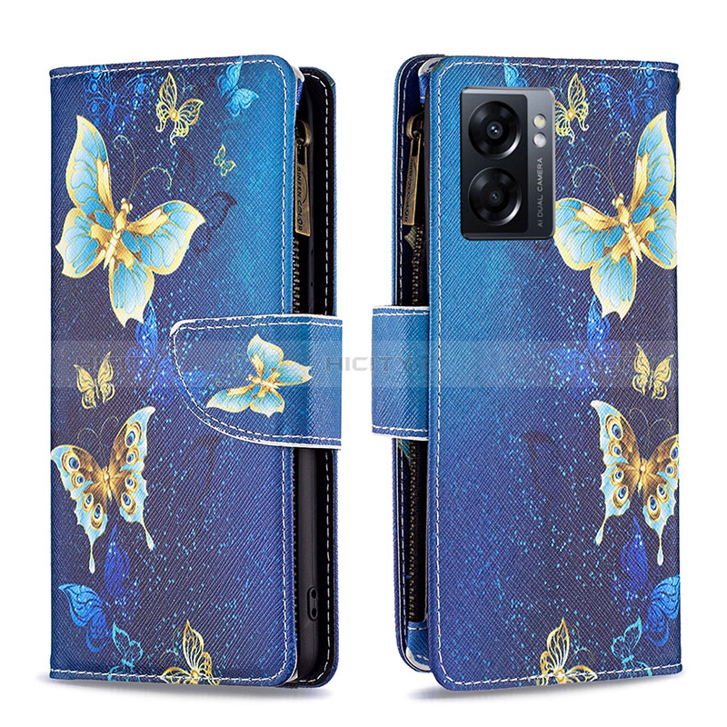 Funda de Cuero Cartera con Soporte Patron de Moda Carcasa B04F para Oppo A56S 5G