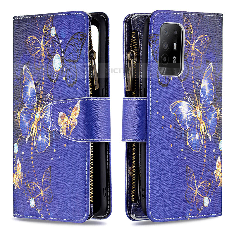 Funda de Cuero Cartera con Soporte Patron de Moda Carcasa B04F para Oppo A95 5G Azul Real