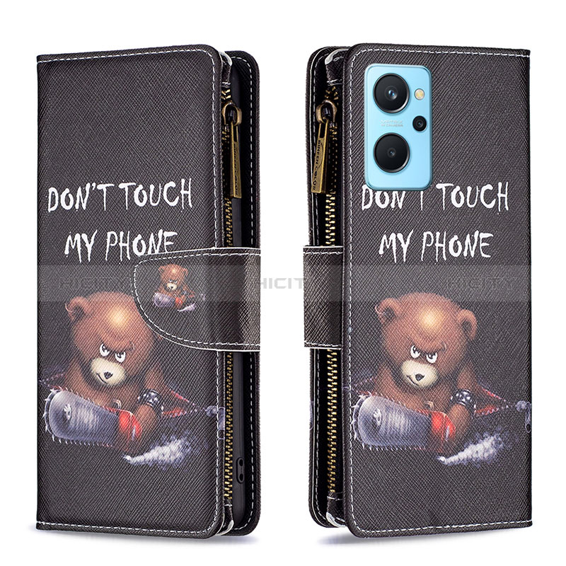 Funda de Cuero Cartera con Soporte Patron de Moda Carcasa B04F para Oppo A96 4G Gris Oscuro