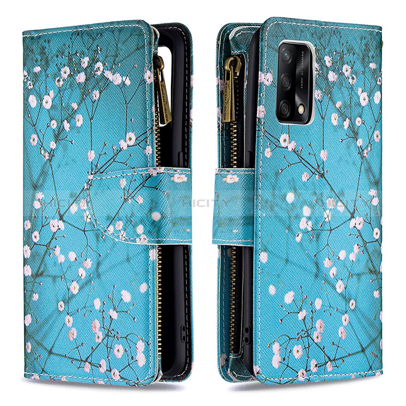 Funda de Cuero Cartera con Soporte Patron de Moda Carcasa B04F para Oppo F19s Cian