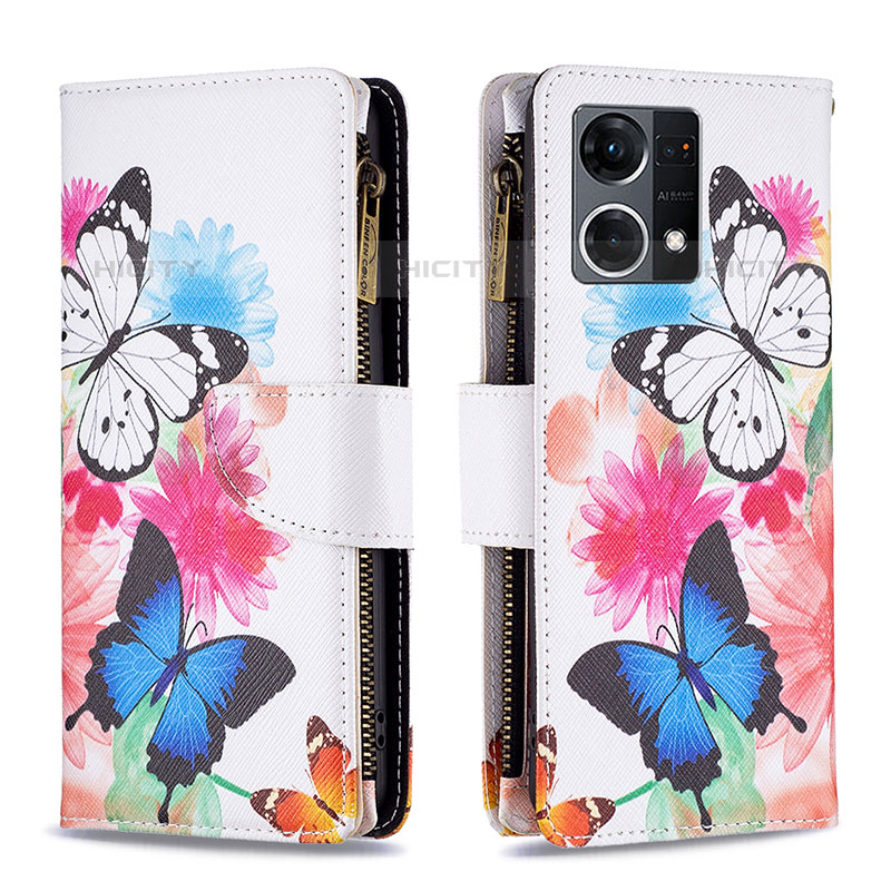 Funda de Cuero Cartera con Soporte Patron de Moda Carcasa B04F para Oppo F21 Pro 4G