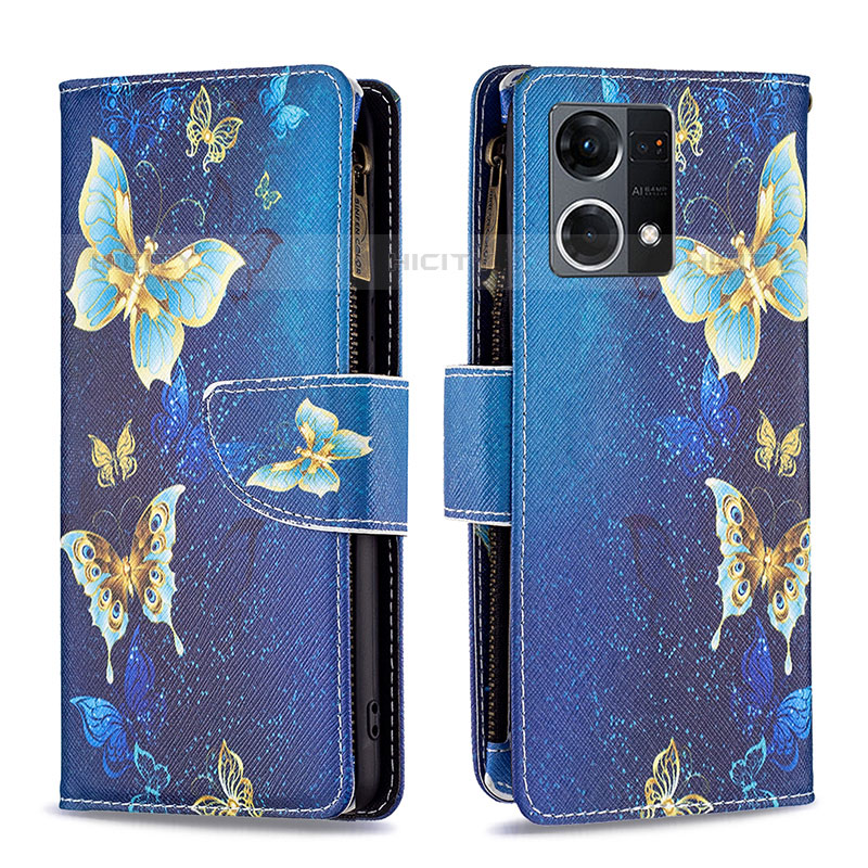 Funda de Cuero Cartera con Soporte Patron de Moda Carcasa B04F para Oppo F21 Pro 4G Azul