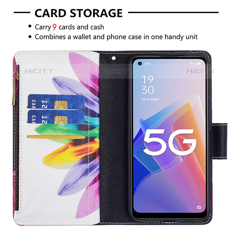 Funda de Cuero Cartera con Soporte Patron de Moda Carcasa B04F para Oppo F21 Pro 5G