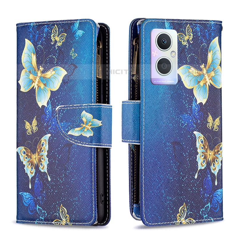 Funda de Cuero Cartera con Soporte Patron de Moda Carcasa B04F para Oppo F21 Pro 5G Azul