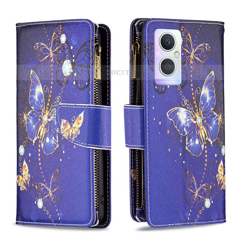 Funda de Cuero Cartera con Soporte Patron de Moda Carcasa B04F para Oppo F21 Pro 5G Azul Real