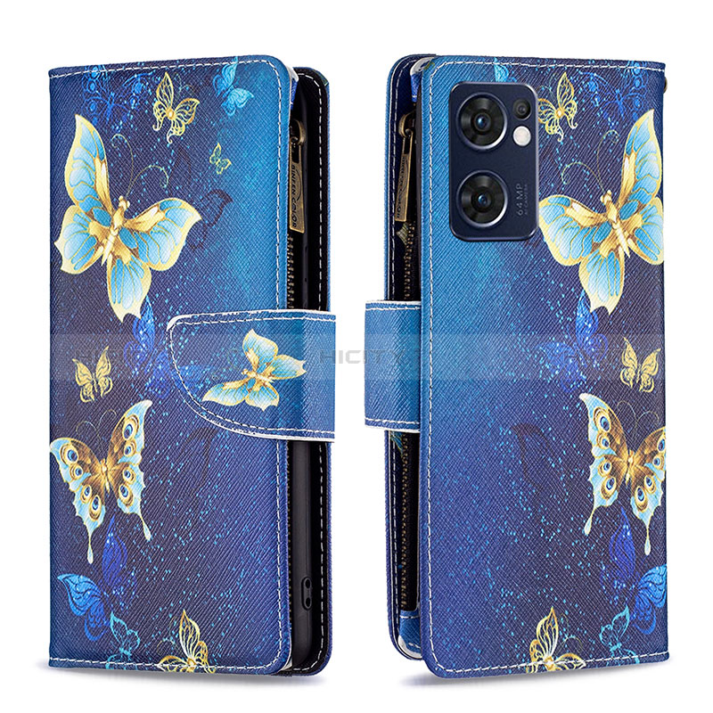 Funda de Cuero Cartera con Soporte Patron de Moda Carcasa B04F para Oppo Find X5 Lite 5G Azul