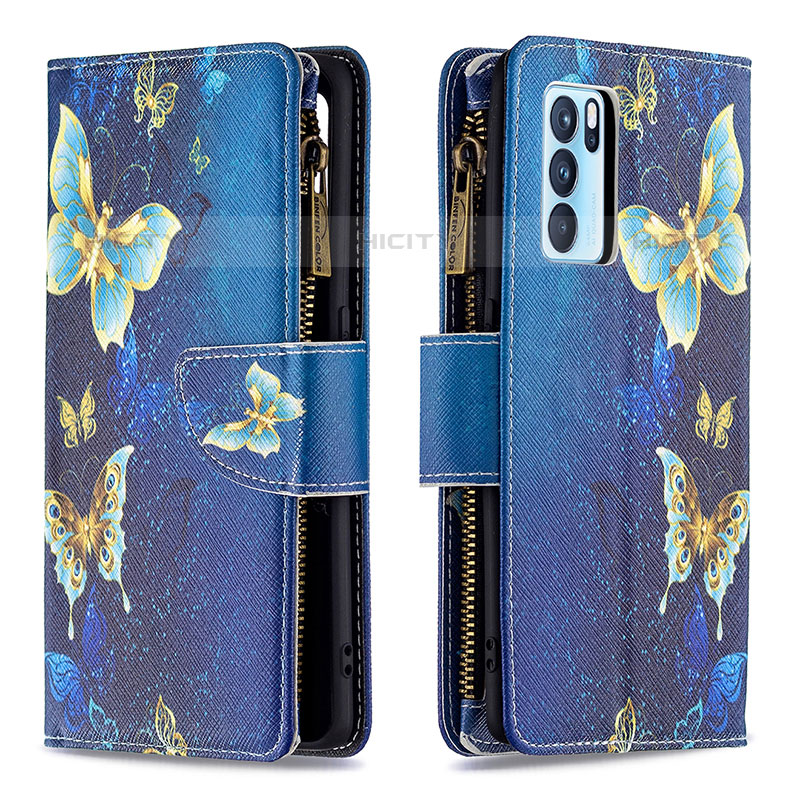 Funda de Cuero Cartera con Soporte Patron de Moda Carcasa B04F para Oppo Reno6 Pro 5G India