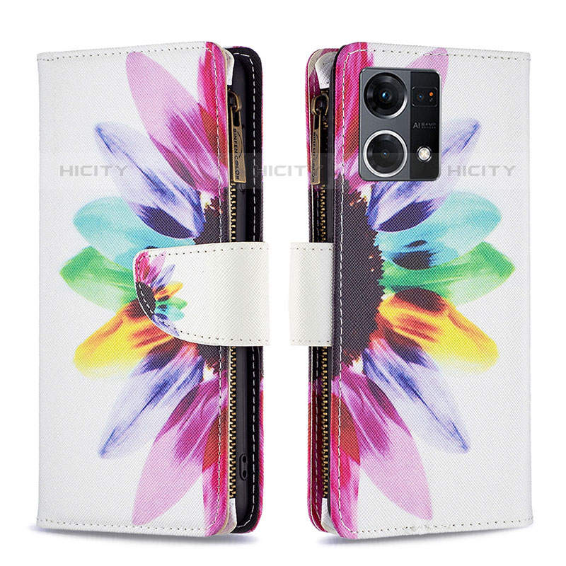 Funda de Cuero Cartera con Soporte Patron de Moda Carcasa B04F para Oppo Reno8 4G Multicolor