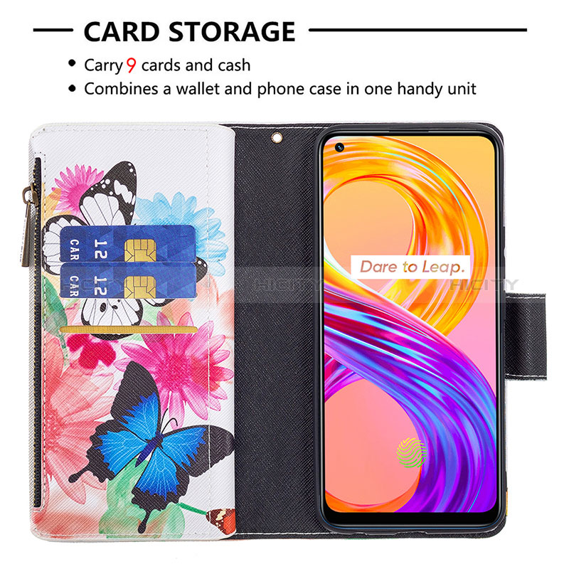 Funda de Cuero Cartera con Soporte Patron de Moda Carcasa B04F para Realme 8 Pro