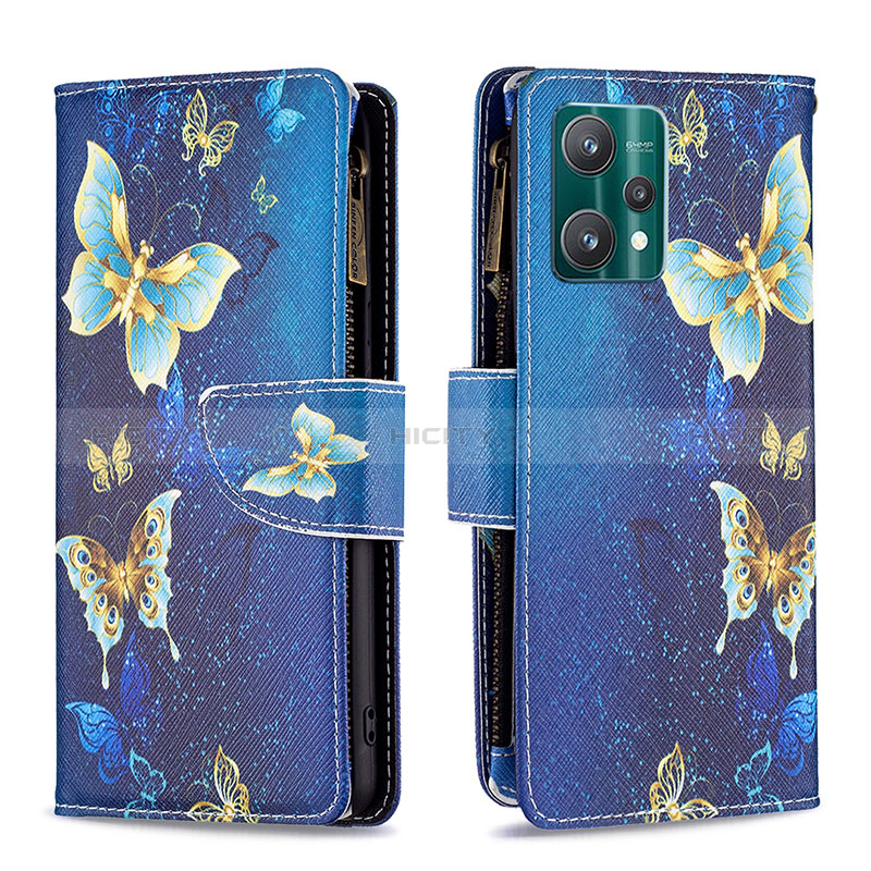 Funda de Cuero Cartera con Soporte Patron de Moda Carcasa B04F para Realme 9 5G Azul