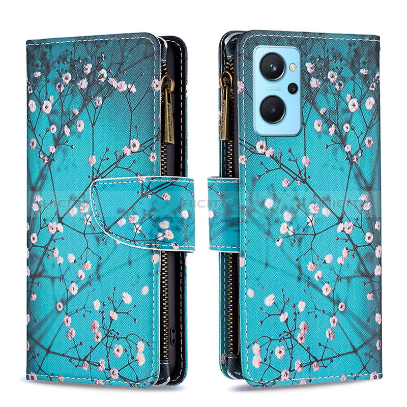 Funda de Cuero Cartera con Soporte Patron de Moda Carcasa B04F para Realme 9i 4G Cian