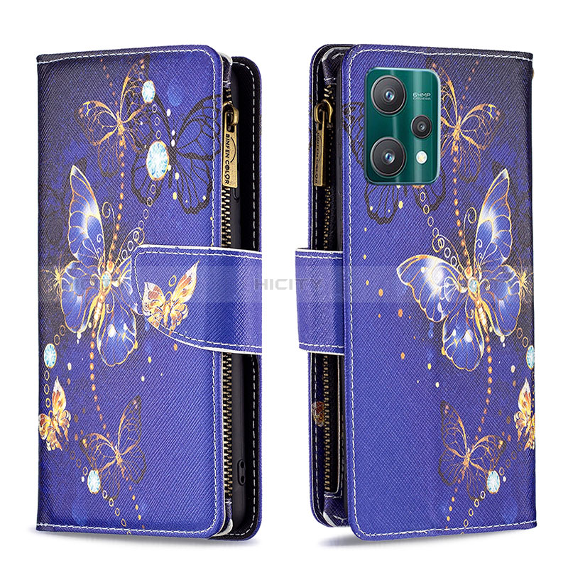 Funda de Cuero Cartera con Soporte Patron de Moda Carcasa B04F para Realme Q5 5G Azul Real