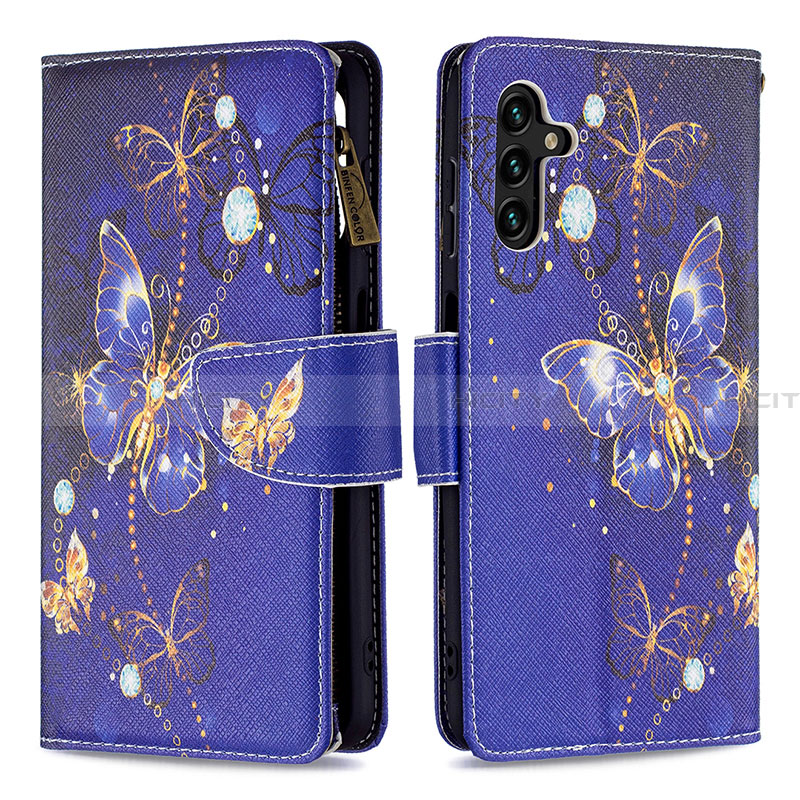 Funda de Cuero Cartera con Soporte Patron de Moda Carcasa B04F para Samsung Galaxy A13 5G Azul Real