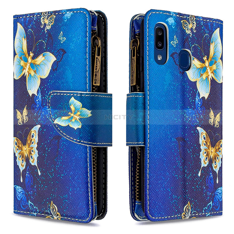 Funda de Cuero Cartera con Soporte Patron de Moda Carcasa B04F para Samsung Galaxy A20e Azul