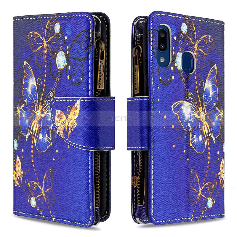 Funda de Cuero Cartera con Soporte Patron de Moda Carcasa B04F para Samsung Galaxy A20e Azul Real