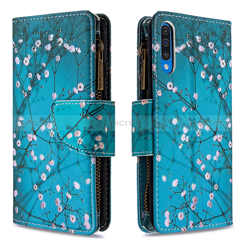 Funda de Cuero Cartera con Soporte Patron de Moda Carcasa B04F para Samsung Galaxy A50 Cian