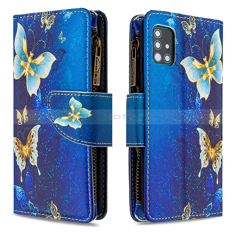 Funda de Cuero Cartera con Soporte Patron de Moda Carcasa B04F para Samsung Galaxy A51 4G Azul