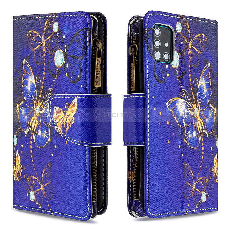 Funda de Cuero Cartera con Soporte Patron de Moda Carcasa B04F para Samsung Galaxy A51 4G Azul Real