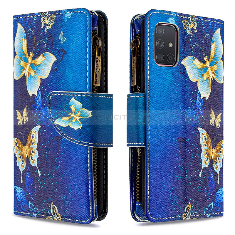 Funda de Cuero Cartera con Soporte Patron de Moda Carcasa B04F para Samsung Galaxy A71 4G A715 Azul