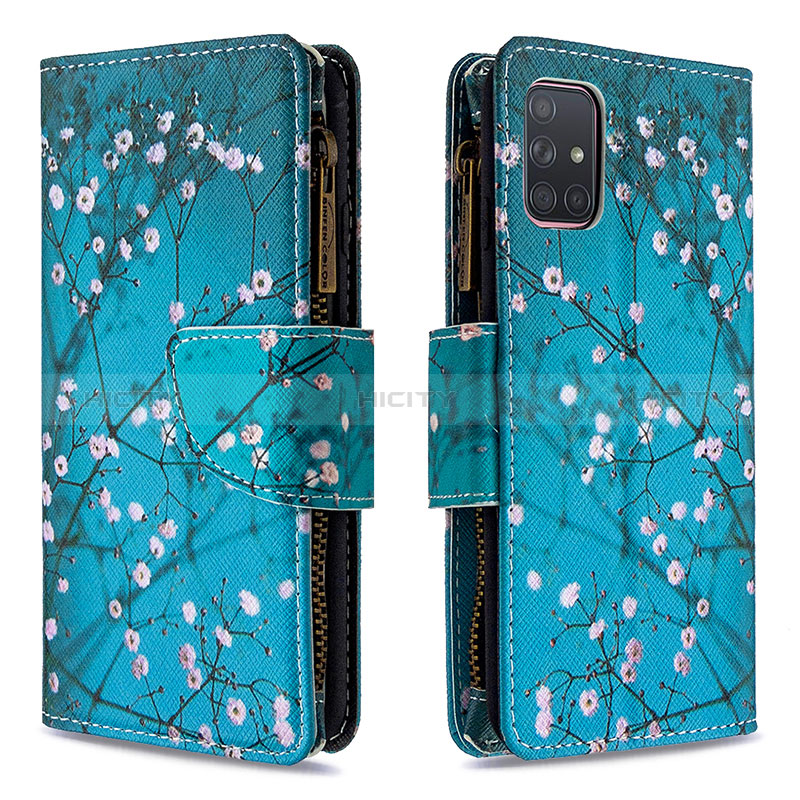 Funda de Cuero Cartera con Soporte Patron de Moda Carcasa B04F para Samsung Galaxy A71 4G A715 Cian