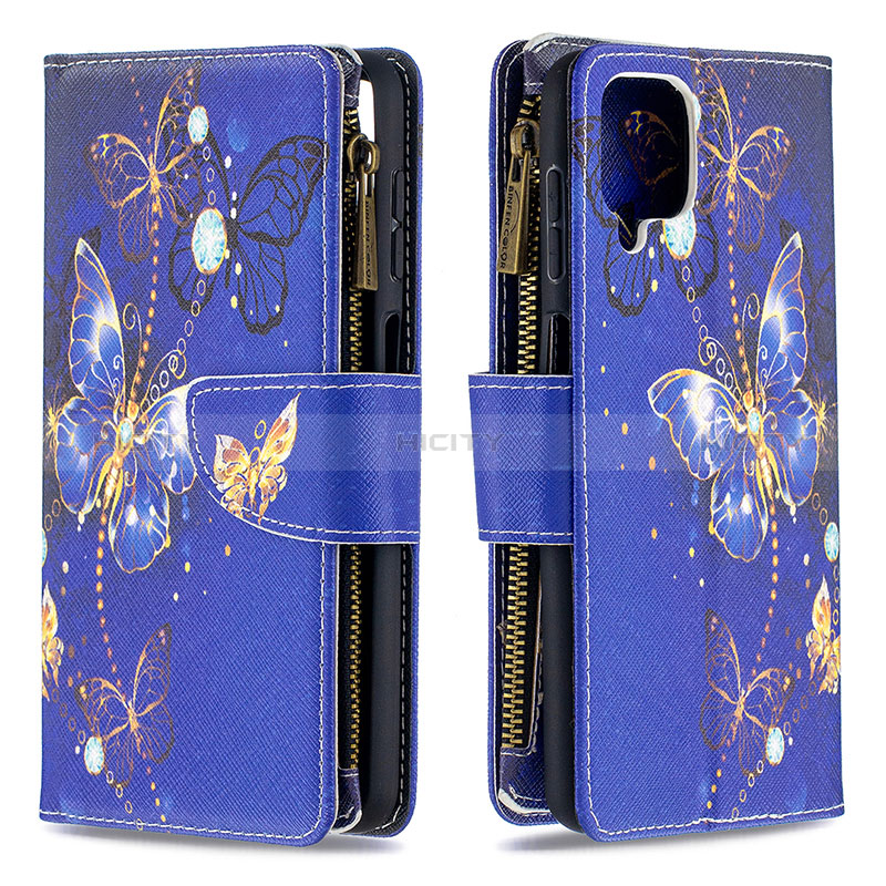 Funda de Cuero Cartera con Soporte Patron de Moda Carcasa B04F para Samsung Galaxy F12 Azul Real